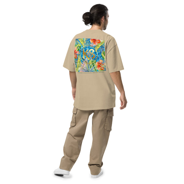 kaki dos homme - T-shirt oversize unisexe délavé – Island Vibes | 3 couleurs tendance – Chill & Tropical