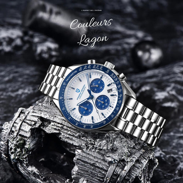 Montre tachymètre homme SPEEDMASTER MoonWatch hommage Omega vue 2 - Couleurs Lagon