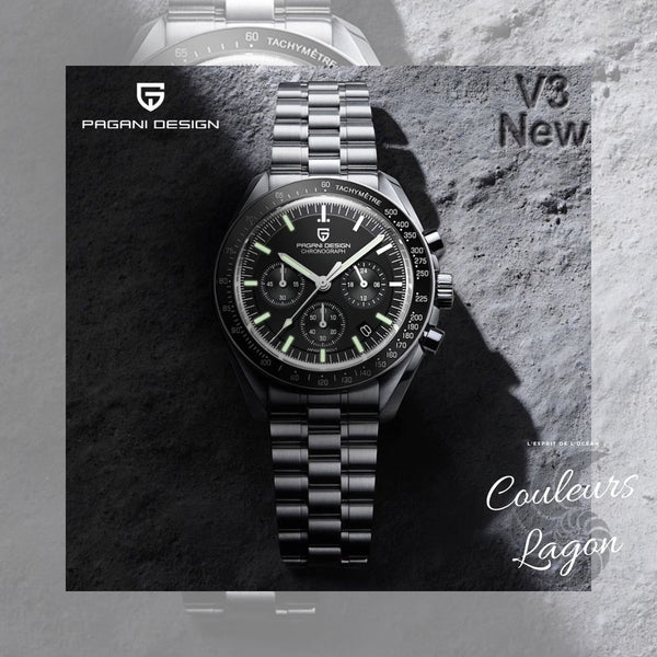 Montre tachymètre homme SPEEDMASTER MoonWatch hommage Omega vue 1 - Couleurs Lagon