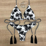 à plat - Sexy Bikini Triangle Push-Up Tangua Floral BRASIL Blanc Palmier - Couleurs Lagon