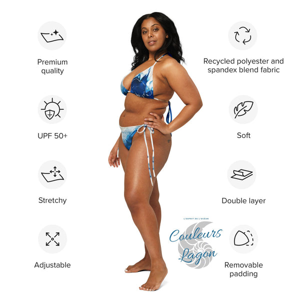 Couleurs Lagon - Sexy Bikini Push-Up String Entièrement Doublé Recyclé UPF50+ TIEDYE BLEU OCEAN NUDE