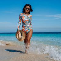 Combi surf rashguard manche longue dos nu floral rose - Couleurs Lagon
