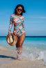 Combi surf rashguard manche longue dos nu floral rose - Couleurs Lagon