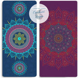 Tapis de yoga PRO mandala bleu rose roulé - Couleurs Lagon