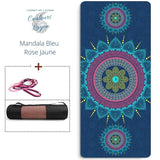 Tapis de yoga PRO mandala magenta roulé avec sangle de transport - Couleurs Lagon