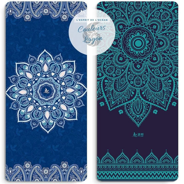 Tapis de yoga PRO mandala turquoise roulé - Couleurs Lagon