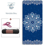 Tapis de yoga PRO mandala bleu roulé avec sangle de transport - Couleurs Lagon