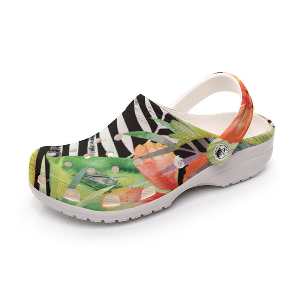 Sabots Crocs Homme Noir Floral Hibiscus 2 | Chaussures Plage EVA Légères | Couleurs Lagon — chaussure gauche