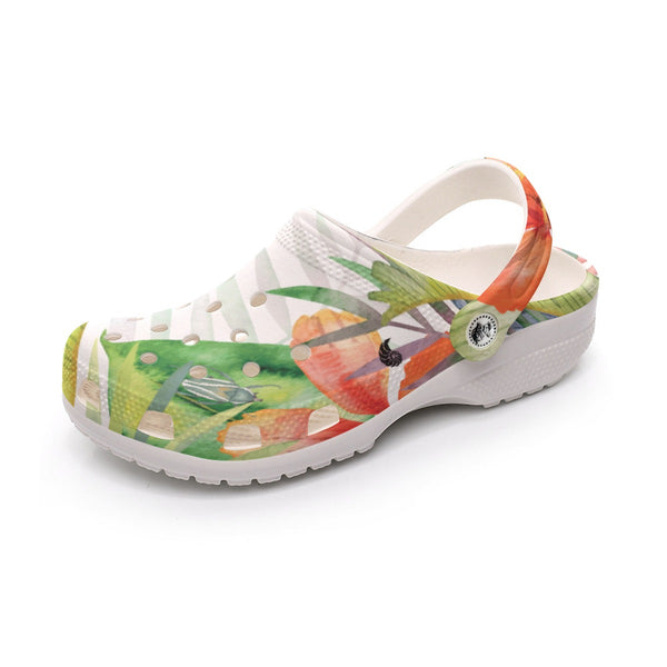 Sabots Crocs Homme Blanc Floral Hibiscus | Chaussures Plage EVA Légères | Couleurs Lagon — chaussure gauche