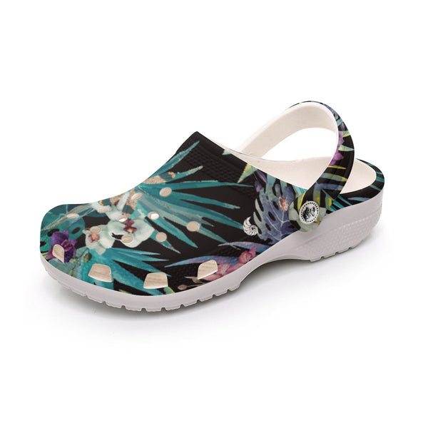 Sabots Crocs Homme Noir Floral Libellule | Chaussures Plage EVA Légères | Couleurs Lagon — chaussure gauche