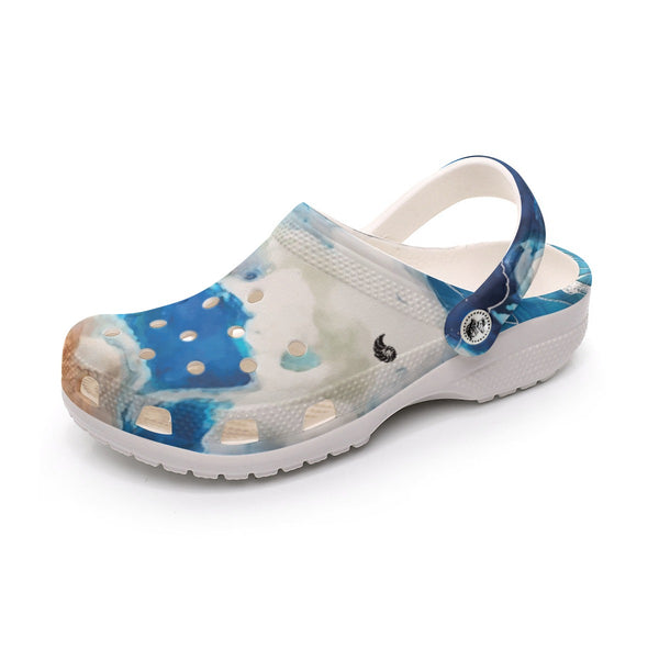 Sabots Crocs Homme Blanc Marbre Marine TieDye | Chaussures Plage EVA Légères | Couleurs Lagon — chaussure gauche