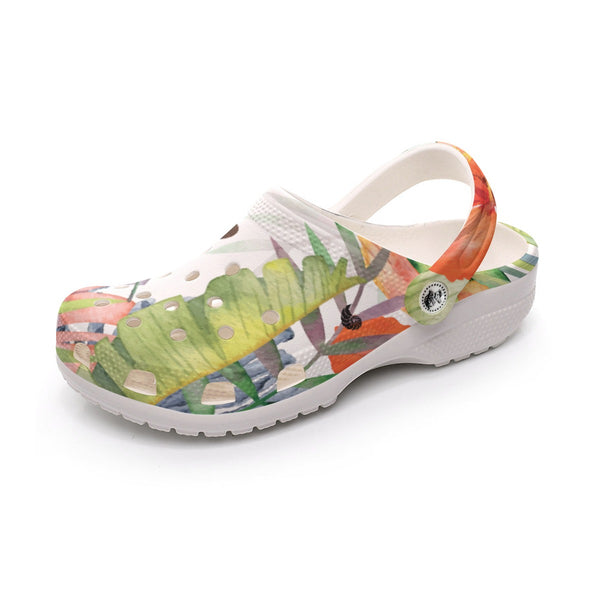 Sabots Crocs Homme Blanc Floral Hibiscus 2 | Chaussures Plage EVA Légères | Couleurs Lagon — chaussure droite