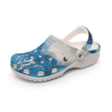Sabots Crocs Homme Blanc Marbre Marine Méduses | Chaussures Plage EVA Légères | Couleurs Lagon — chaussure gauche