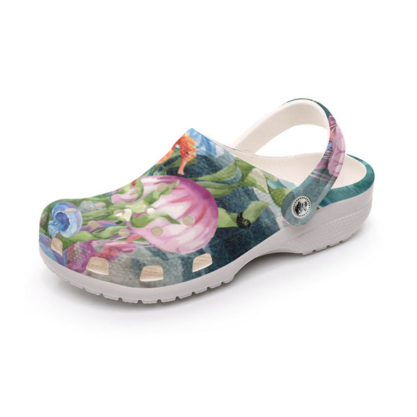 Sabots Crocs Homme Algues et Méduses 2 | Chaussures Plage EVA Légères | Couleurs Lagon — chaussure gauche