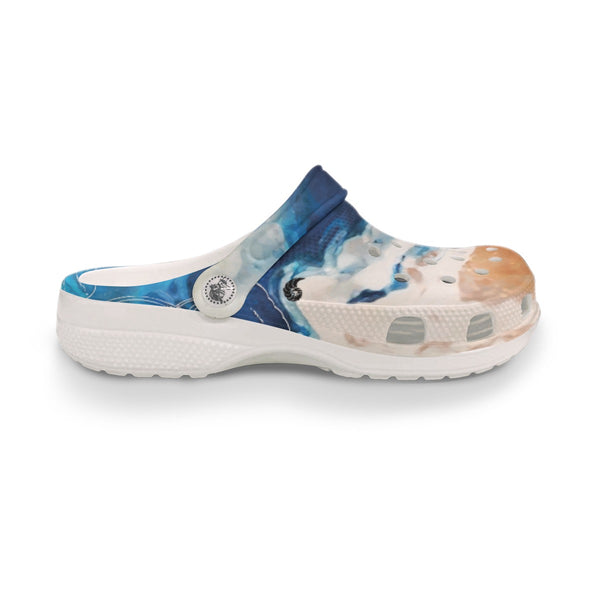 Sabots Crocs Homme Blanc Marbre Marine TieDye | Chaussures Plage EVA Légères | Couleurs Lagon — chaussure droite