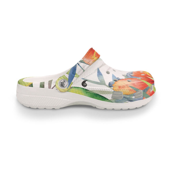 Sabots Crocs Homme Blanc Floral Hibiscus 2 | Chaussures Plage EVA Légères | Couleurs Lagon — vue d'ensemble