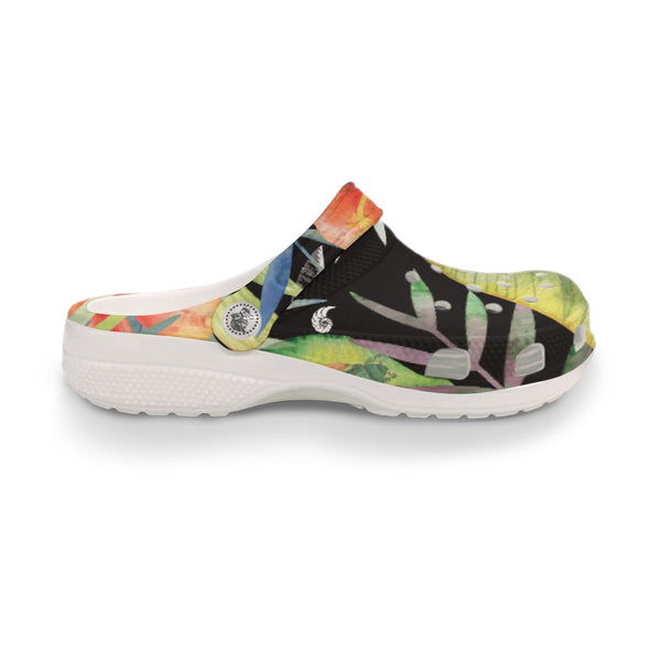 Sabots Crocs Homme Noir Floral Hibiscus 2 | Chaussures Plage EVA Légères | Couleurs Lagon — chaussure droite