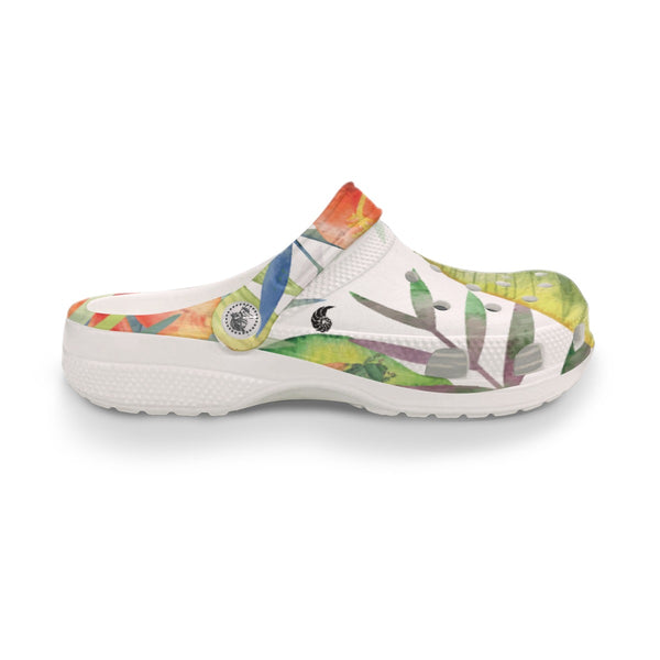 Sabots Crocs Homme Blanc Floral Hibiscus | Chaussures Plage EVA Légères | Couleurs Lagon — chaussure droite