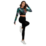 Ensemble sport femme top et legging dos nu floral noir - profil droit