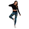 Ensemble sport femme top dos nu noir et legging bénitier bleu - avant