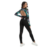 Ensemble sport femme top et legging dos nu floral noir - vue de dos