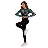 Ensemble sport femme top et legging dos nu floral noir - profil gauche