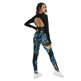 Ensemble sport femme top dos nu noir et legging bénitier bleu - dos nu détails