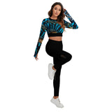 Ensemble sport femme top et legging dos nu noir bénitier bleu - avant droit