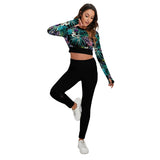 Ensemble sport femme top et legging dos nu floral noir - face avant