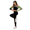 avant gauche - Ensemble sport femme top et legging dos nu floral noir hibiscus