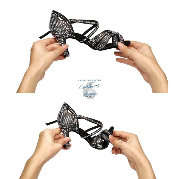 Chaussure Danse Latine Cuir Femme Noir Argent - Couleurs Lagon