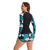 Couleurs Lagon - Bikini Push-Up Lycra Rashguard Manche Longue 2PCS veste et short ALOHA - dos noir floral bleu et rose hibiscus