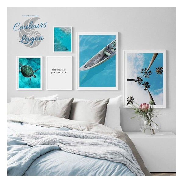 composition 2 chambre - Affiches et Impression d'Art Mer Tortue Paysage Bateau - Couleurs Lagon