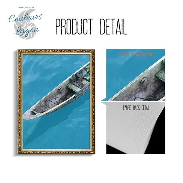 détail encadrement et gros plan - Affiches et Impression d'Art Mer Tortue Paysage Bateau - Couleurs Lagon