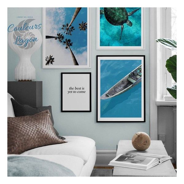 composition 3 canapé - Affiches et Impression d'Art Mer Tortue Paysage Bateau - Couleurs Lagon
