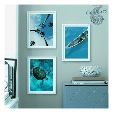 composition 1 salon - Affiches et Impression d'Art Mer Tortue Paysage Bateau - Couleurs Lagon