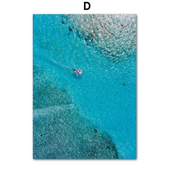 bateau vue du ciel - Affiches et Impression d'Art Mer Tortue Paysage Bateau - Couleurs Lagon