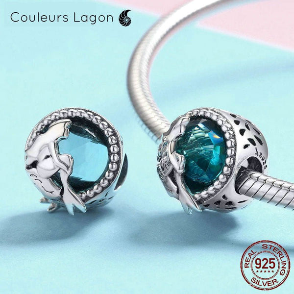 gros plan sans et avec bracelet - Amulettes Sirène Romantique en Argent Véritable 925 - Couleurs Lagon