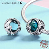 gros plan sans et avec bracelet - Amulettes Sirène Romantique en Argent Véritable 925 - Couleurs Lagon