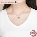 taille sur le cou - Amulettes Sirène Romantique en Argent Véritable 925 - Couleurs Lagon