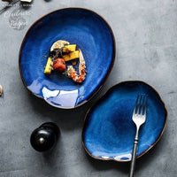 Assiette à salade en céramique BLEU LAGON - Couleurs Lagon - duo 2 assiettes et poivrier