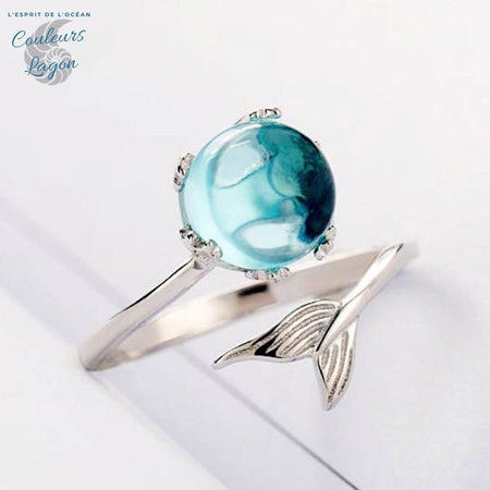 Bague Ajustable Ag 925 Perle Cristal Bleu Sirène - Couleurs Lagon