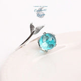 vue de dessus assiette - Bague Ajustable Ag 925 Perle Cristal Bleu Sirène - Couleurs Lagon