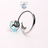 dos - Bague Ajustable Ag 925 Perle Cristal Bleu Sirène - Couleurs Lagon