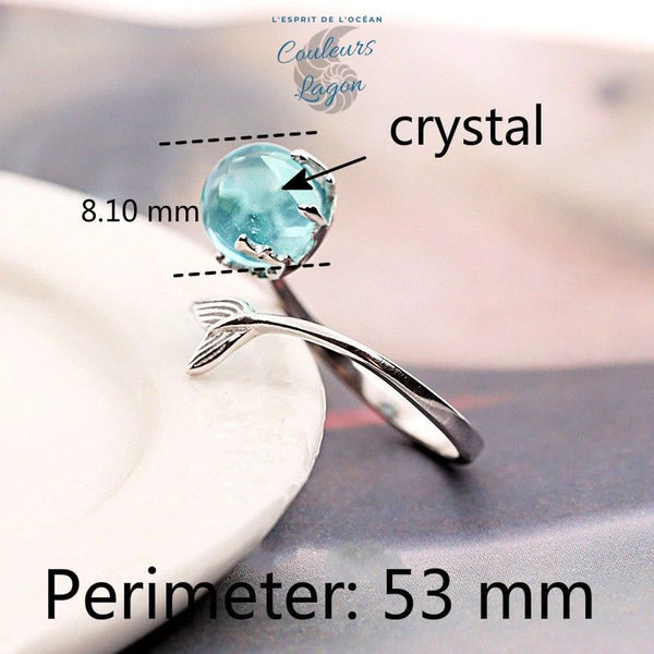 dimensions - Bague Ajustable Ag 925 Perle Cristal Bleu Sirène - Couleurs Lagon