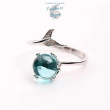 sur fond blanc - Bague Ajustable Ag 925 Perle Cristal Bleu Sirène - Couleurs Lagon