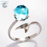 gros plan profil - Bague Ajustable Ag 925 Perle Cristal Bleu Sirène - Couleurs Lagon