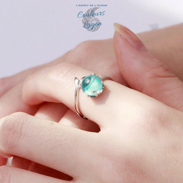 au doigt indexe main gauche - Bague Ajustable Ag 925 Perle Cristal Bleu Sirène - Couleurs Lagon
