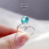 entre pouce et indexe - Bague Ajustable Ag 925 Perle Cristal Bleu Sirène - Couleurs Lagon
