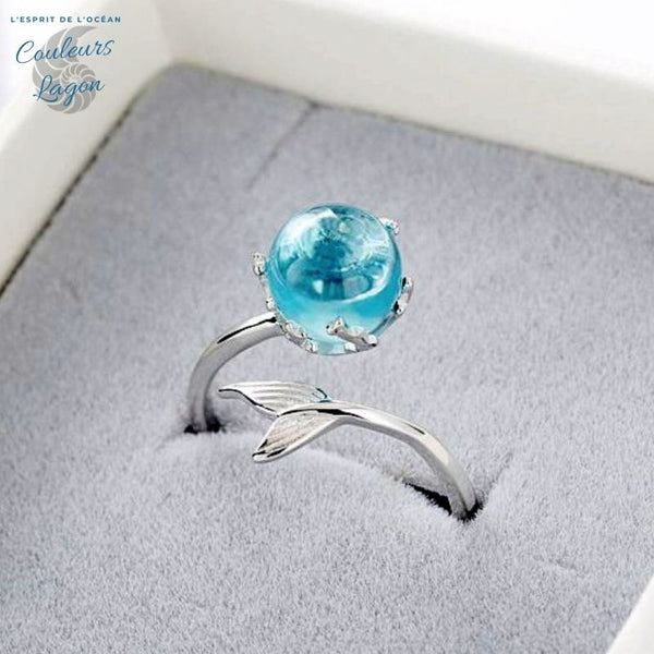 dans boite - Bague Ajustable Ag 925 Perle Cristal Bleu Sirène - Couleurs Lagon